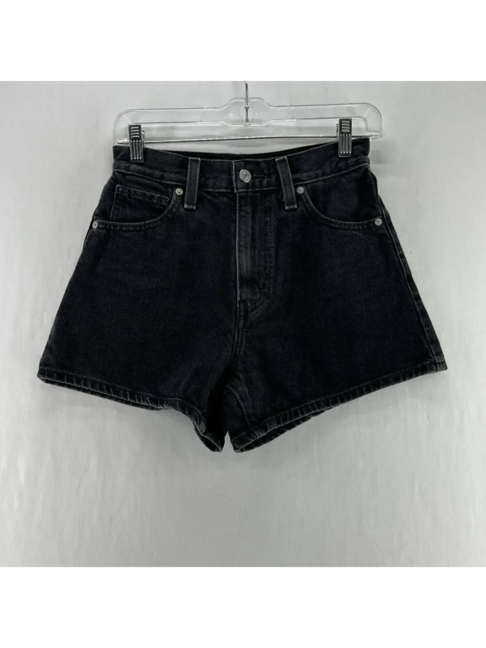 Levi's High Waisted Mom Shorts Womens 25 Denim High Rise Zipper Fly Washed Black